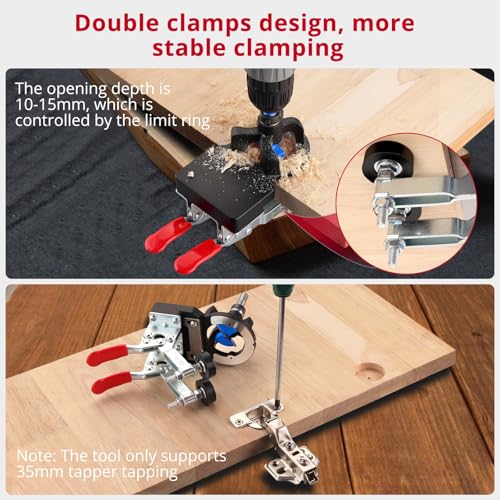 XUNTOP 35mm Concealed Hinge Jig, Aluminum Alloy Cabinet Hinge Jig, Double Clip Fixed More Stable, Precision Door Hinge Tool for Wood Furniture Door Cabinets