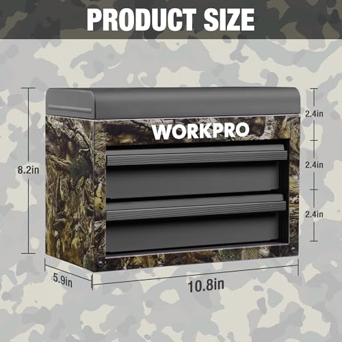 WORKPRO Metal Mini Tool Box with 2 Drawers and Top Storage - color: Green Camo