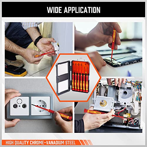 HORUSDY 1000V 6-Piece Mini Insulated Screwdriver Set, Magnetic Tip Mini Electrician Screwdriver Set Slotted(1.8mm,2.0mm2.5mm,3.0mm), Phillips: (PH00, PH0) - style: 6-Piece 1000V Mini Insulated Screwdriver Set