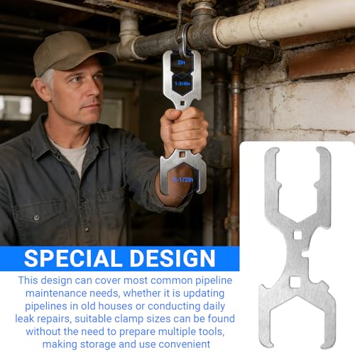 3 Way Plumber's Sink Strainer Wrench – 1 Pack | Basket Strainer Wrench with Sliding Handle, Fits 1-3/4", 2", 2-1/2", Multifunction Tool with 3/8", 1/2" Square Drive Holes