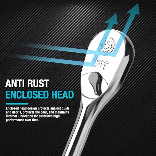 DURATECH 3-Piece Extra Long Drive Ratchet Handle, 90-Tooth Ratchet Wrench - size: 1/4", 3/8", 1/2" Combo Kit