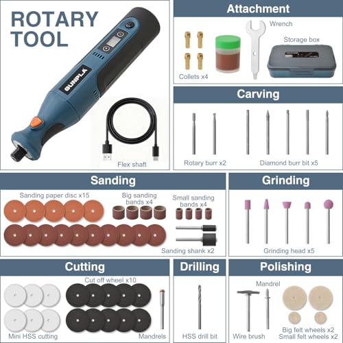 Gunpla Cordless Rotary Tool Kit,12 Speeds, 25000 PRM, Cordless Rotary Tool 66 Pcs Accessories Ring Light for Carving, Cutting, Drilling, Engraving, Sanding, Polishing and DIY Creations