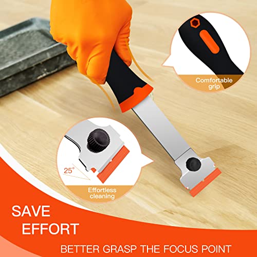 DEKEones Razor Blade Scraper, Long Handled Scraper Tool with 10 Extra Replacement Blades, Razor Scraper Remover for Cleaning Sticker, Paint, Caulk from Window, Car, Glass, Windshield, Stove - color: Orange-1pcs