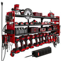 Power Tool Organizer Wall Mount, 12-Drill 4-Tier Charging Station, Red - color: Red