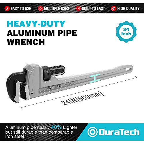 DURATECH 24-inch Aluminum Straight Pipe Wrench, Adjustable Plumbing Wrench - size: 24-inch, style: Straight