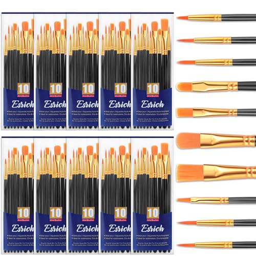 ESRICH 100PCS Paint Brushes, Paint Brush for Acrylic Painting - color: Black, size: 100