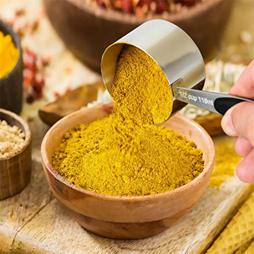 16 Pieces Measuring Cups and Magnetic Measuring Spoons Set Stainless Steel,8 Measure Cups with Silicone Handle and 7 Double Sided Magnetic Measure Spoons & 1 Leveler