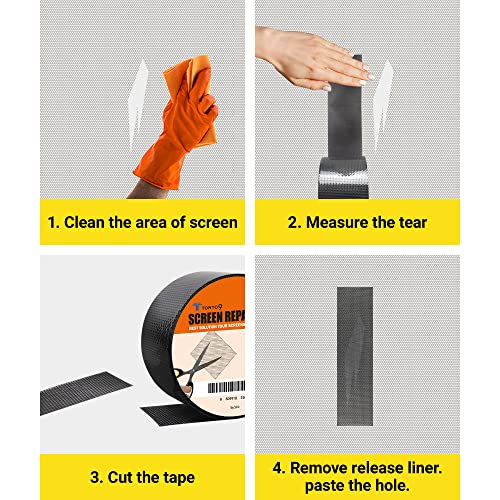 TORTO9 Window Screen Repair Kit, 3-Layer Strong Adhesive & Waterproof Tape Fiberglass Covering mesh (Black, 2 Inch x 6.5 FT) - color: Black, size: 2 Inch x 6.5 FT