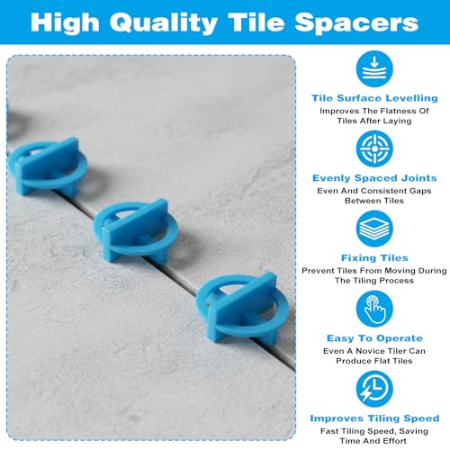 500 Pcs 1/8 Inch (3mm) Tile Spacers, Reusable Plastic Cross Tiles Spacer Blue Removable Wall Floor Leveling Clips for Various Types of Tile Leveling