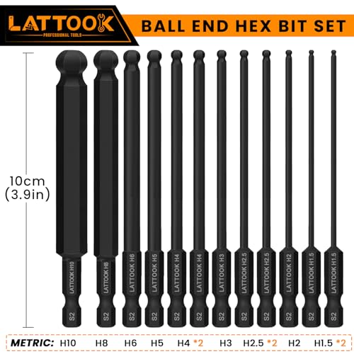 4'' Long Ball End Hex Head Allen Wrench Drill Bit Set(Metric & SAE) - style: 22PCS Metric & SAE Ball Hex Bits