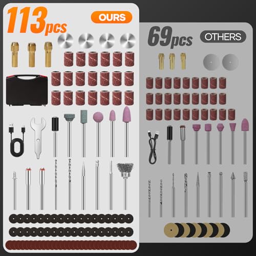 Cordless Rotary Tool Kit 113 Pcs, 5-Speed for 3D Printer Sanding
