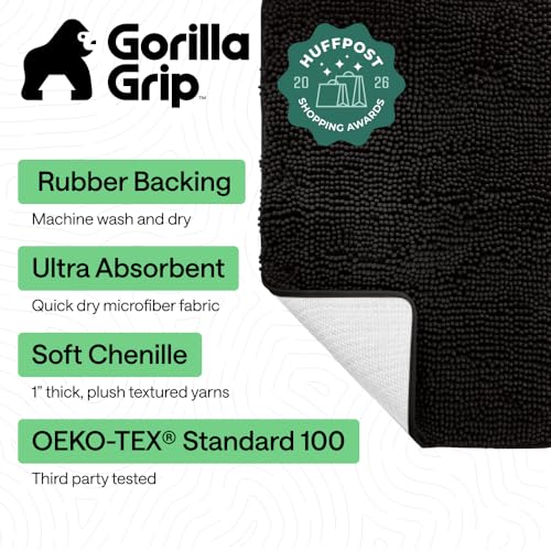 GORILLA GRIP Bath Rug Mat for Bathroom, Absorbent Chenille, 36x24 Black - color: Black, size: 36" X 24"
