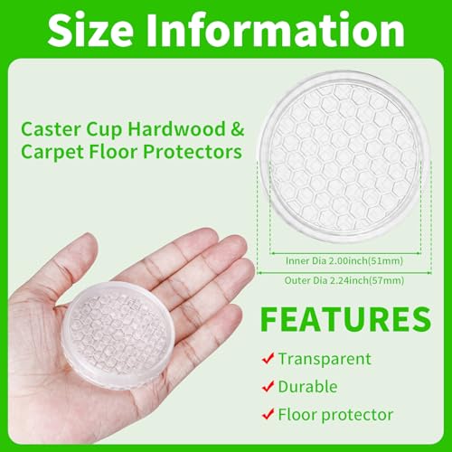 2" Clear Rubber Caster Cups-12PCS Furniture Coasters for Carpet Floor Round - size: 2" 12pcs clear