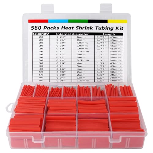 ASHINER Red Heat Shrink Tubing Kit - 580Pcs EVA Material in 11 Sizes - Ideal for Electrical Insulation, Repairs, and Wire Connectors with User-Friendly Design and Storage Case - color: Red