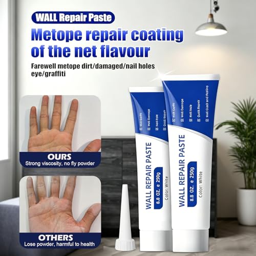 Drywall Repair Kit, 2PCS Wall Repair Paste Tube, Quick Drying & Efficient Wall Repair Paste, Multi-Functional White Wall Mending Agent Repair Kit for DIY Fix, Holes & Cracks