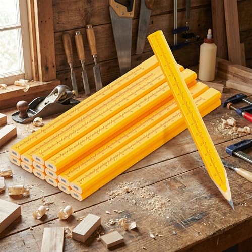 KR. LIF Carpenter Pencils with CM Scale – Framing Construction Pencil for Contractor & Woodworking 14-Pack (Yellow) - color: Yellow