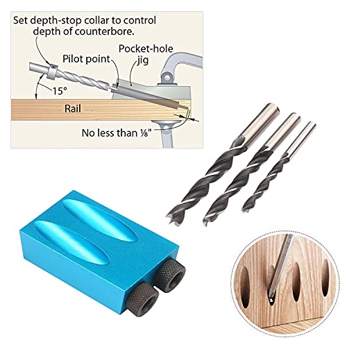 15Pcs Pocket Hole Jig, 15 Degree Dowel Drill Joinery Kit Hole Screw Jig with 6/8/10mm Drive Adapter for Woodworking Angle Drilling Holes, Angle Carpentry Locator Jig