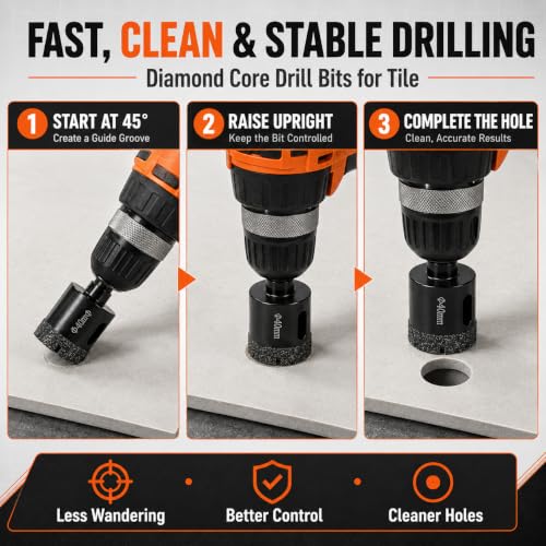 Diamond Hole Saw Kit, 10-Piece 6-40mm Tile Drill Bits for Ceramic