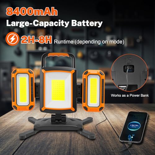5000LM 50W Rechargeable Magnetic Work Light for Auto Repair, 2 Side Lights - color: Orange