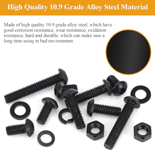 172 Pieces M6 Screws Nuts Washers Set Black, Sutemribor M6 x 8/10/12/16/20/25/30mm Button Head Socket Cap Screws Nuts Washers Assortment Kit, 10.9 Grade Alloy Steel, Fully Threaded - size: M6 Screws Kit, style: Button Head
