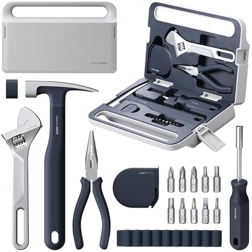 HOTO 16-Piece Home Tool Kit, Basic Hand Set with Portable Storage Box