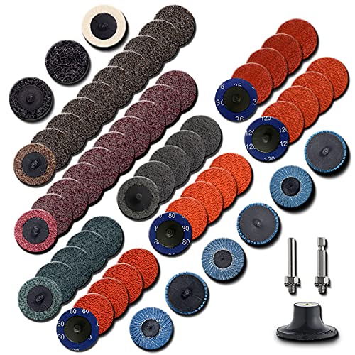 60Pcs 2 Inch Sanding Disc Set, Quick Change Disc Combination, 1/4 Inch Hold Fits Various Grinder. Widely Used for Surface Conditioning, Striping, Polishing, Finishing and Rust Paint Removal - style: 60Pcs Quick Change Discs 2 Inch(Nylon main)