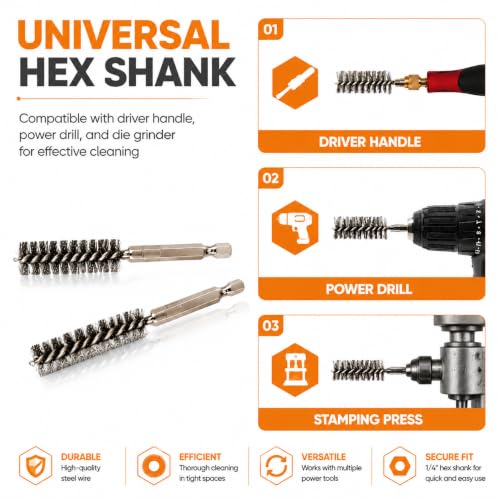 18pcs Wire Bore Brush for Drill Stainless Steel Wire Brush Drill Attachment - size: Stainless Steel