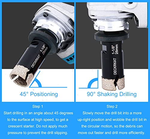 Diamond Hole Saw, 1-1/8" Hole Saw for Tiles Granite Marble Ceramic Glass Porcelain, 28mm Core Drill Bit with 5/8-11 Thread and 3/8” Hex Shank Adapter for Angle Grinders & Drills - size: 1-1/8"(28mm)