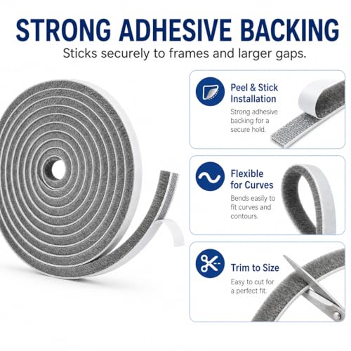 Brush Weather Stripping, 33 Ft, Gray, 0.35" W x 0.6" H - size: 33Feet x 0.6in Brush x 0.35in Backing
