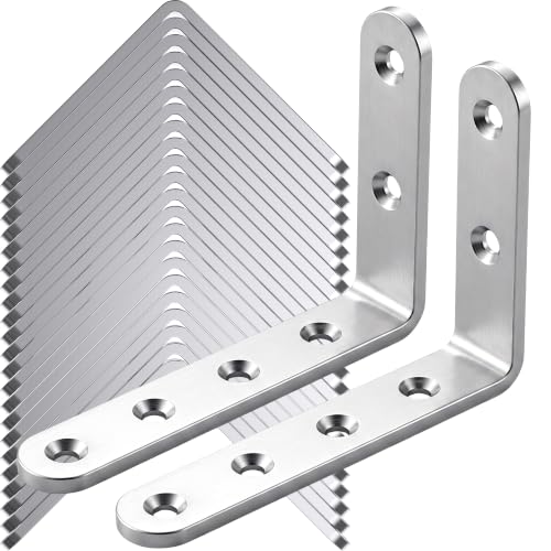25Pcs Stainless Steel Angle Brackets 3”x 5” Heavy Duty Corner Brackets | MM Thick L Bracket for Wood 5in Stainless Corner Braces 90 Degree Metal Joint Hardware for Shelves Wooden Furniture Cabinet - size: Silver-5x3 Inch