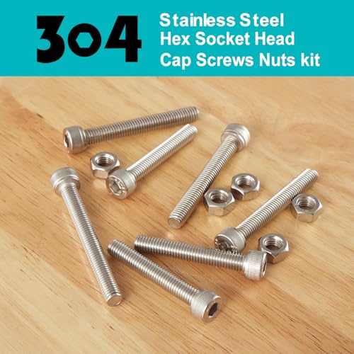 M6 x 10mm 20mm 30mm 40mm Hex Socket Head Cap Screws Bolts and Nuts, Stainless Steel 304, Bright Finish, Metric Allen Drive, Fully Thread, Assortment Kit 80PCS - size: Socket M6x10-40mm+Nuts