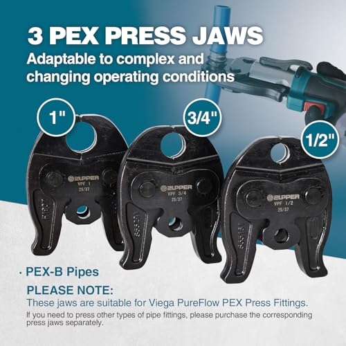 ZUPPER Mini Press Tool for 1/2", 3/4", 1" PEX Pipe Stainless Steel Sleeves - style: MP-1930 (kit with 3 Jaws Suitable for PureFlow PEX press fittings 1/2", 3/4", 1")