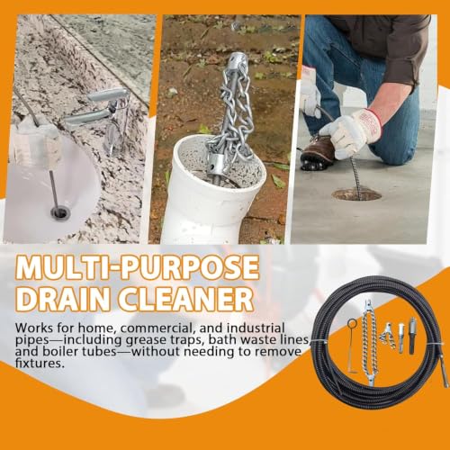 16.4 Ft Flex Shaft Sewer Cleaning Tool, Flex‑Shaft Sewer Descaling Chain, Push-Type Rotary Cable Sewer Dredge for PVC Pipes, Toilets, Traps & Industrial Boilers