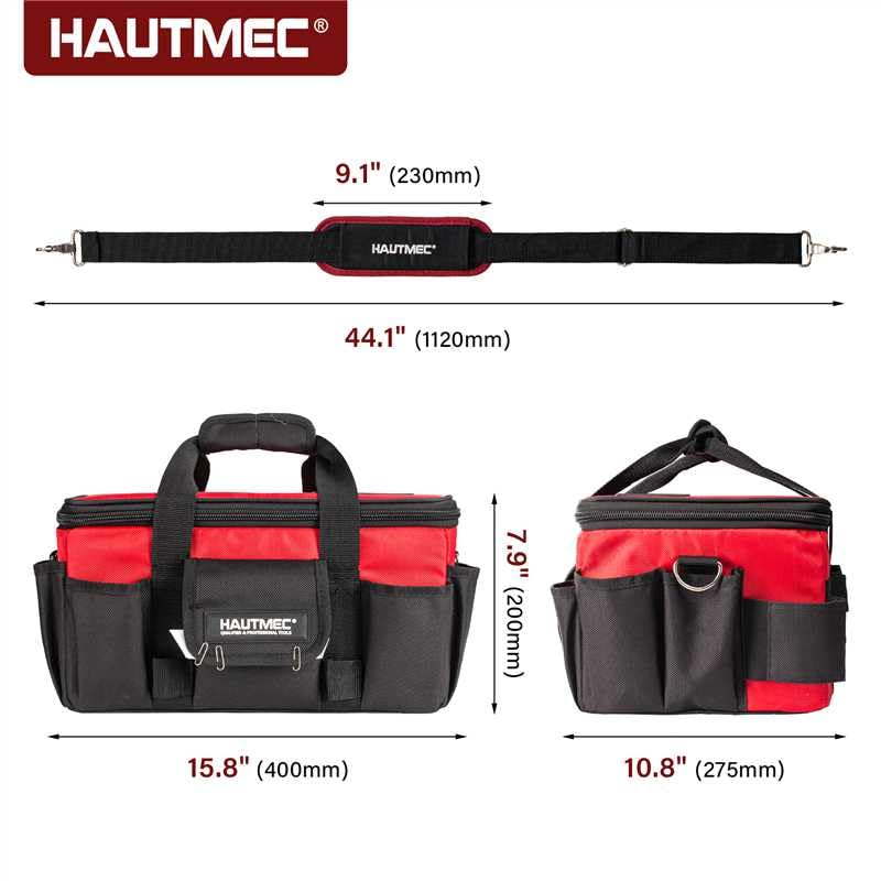 HAUTMEC 16-Inch Tool Bag, Heavy-Duty 1680D Tool Box with Padded Shoulder Strap, Double zipper, Trolley Sleeve, Wide Mouth Tool Case with Removable Divider for Quick Action - HT0401