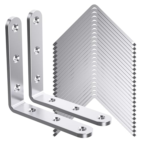 25Pcs Stainless Steel Angle Brackets 3”x 3” Heavy Duty Corner Brackets | 3MM Thick L Bracket for Wood 3in Stainless Corner Braces 90 Degree Metal Joint Hardware for Shelves Wooden Furniture Cabinet - size: Silver-3x3 Inch