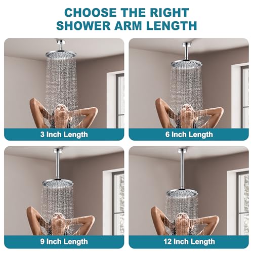 BRIGHT SHOWERS Shower Arm with Flange for Rainfall Shower Head, 9 Inch Ceiling Mount Straight Arm, Replacement Extension Pipe, Heavy-Duty Stainless Steel, Rust-Resistant, 1/2" NPT, Chrome - color: Chrome, style: 9 Inch