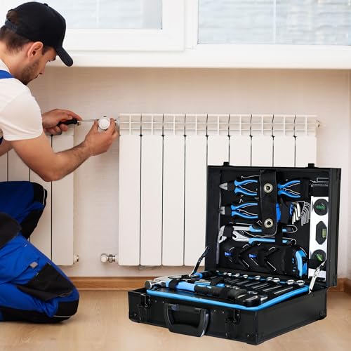 247PCS Tool Set, Home Maintenance Tool Kit with Portable Aluminum Tool Box, Complete General Mechanic Tool Set Hand Tool Set, All Purpose Repair Tool Set for Home Auto Garage DIY - color: 247pcs - Black