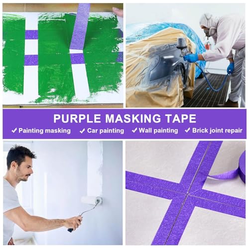 BOMEI PACK Purple Painters Tape 1 Inch Bulk - Paint Tape 5 Rolls x 1 Inch x 55 Yards - Purple Masking Tape for Walls Painting, DIY Crafting, and School Projects, Total 275 Yards - color: Purple