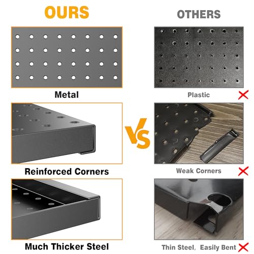 Pegboard Smith Metal Pegboard Panels 12" x 24", 3 Pack Black Wall Mounted Tool Organizer Boards, Heavy Duty Tool Storage Peg Board for Garage, Workbench, Office, Fits 1/4" Peg Hooks - style: 3 Pack Black Panels