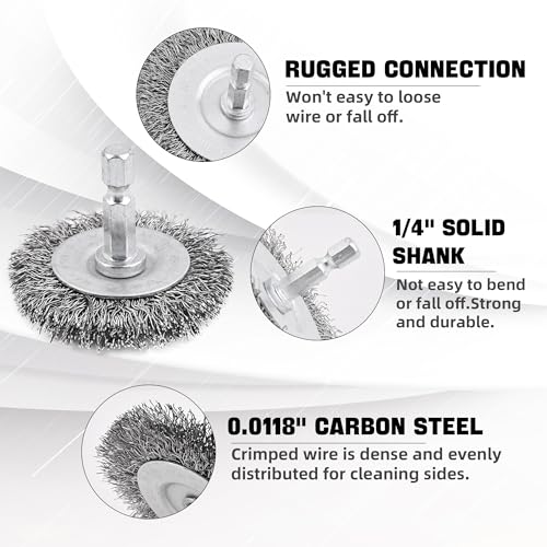 Wire Brush Set 28 Pcs - Abrasive Wheel, Cup Brush, Coarse Crimped Carbon Steel Attachments for Drill with 1/4 Inch Hex Shank (28)