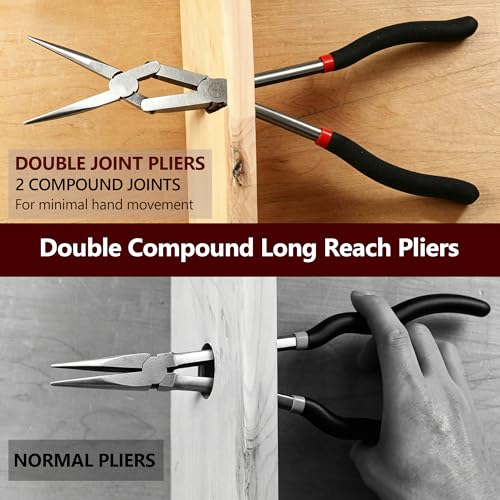 4PCS 13" Double Jointed Long Needle Nose Pliers Set, Anti-Slip Soft Grips - size: 4pcs-Straight/45/90 /Circle