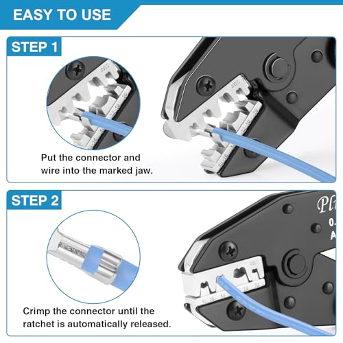 Plustool Crimping Tool for Non-Insulated Open Barrel Terminals & Receptacles AWG 20-10, Ratcheting Wire Crimper Tool - Crimping Pliers - Electrical Crimping Tool