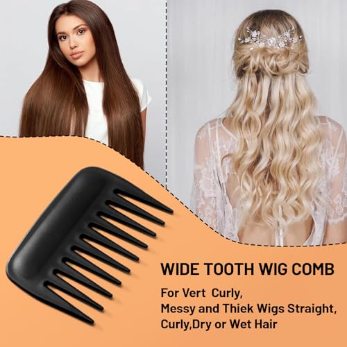 SIMPOR 2 Pack Wide Tooth Comb for Curls and Wigs, Travel Portable Detangler - color: Black - 2 Pcs