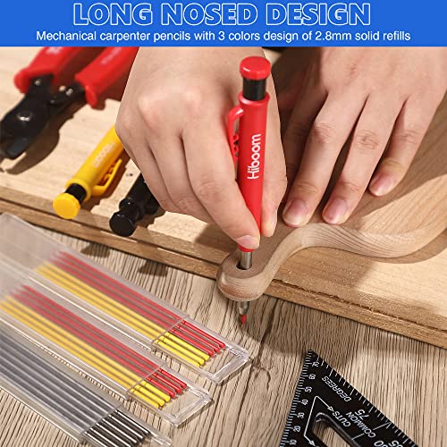 Hiboom 8PCS Carpenter Pencil Set with Sharpener, Mechanical Carpenter Pencils with 18 Refill, Automatic Center Punch and Carbide Scribe Tool for Architect Construction Woodworking