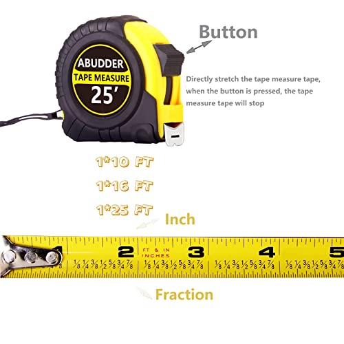 3 PackTape Measure,Easy Read Measuring Tape Retractable with Fractions 1/8, Measurement Tape - color: Yellow 1