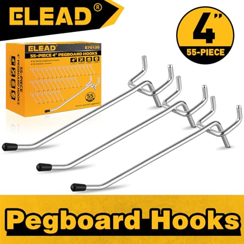 ELEAD 55-Piece 4 Inch Pegboard Hooks, Heavy Duty Peg Board Organizer Accessories, Peg Board Tool Hangers Fit for 1/4" and 1/8" Pegboard Hanging Tools Garage, Workshop, and Craft Storage - style: 55-Piece 4 Inch