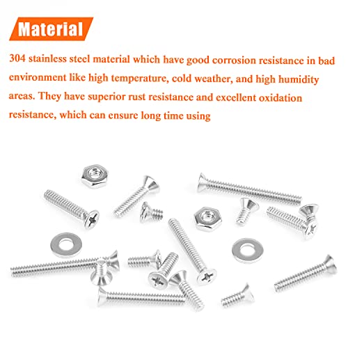 HELIFOUNER 240 Pieces #6-32 Phillips Countersunk Head Machine Screws Nuts Washers Assortment Kit, Coarse Thread, Fully Machine Threaded, 304 Stainless Steel - size: #6-32
