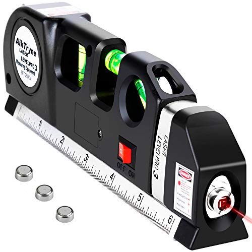 Laser Level Line Tool, Multipurpose Laser Level Kit Standard Cross Line Laser leveler Beam Tool with Metric Rulers 8ft/2.5M for Picture Hanging cabinets Tile Walls by AikTryee. - color: Red Laser