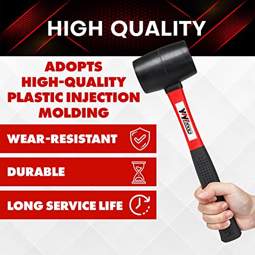 YIYITOOLS YY-2-005 Rubber Mallet Hammer With fiberglass Handle–16-oz, black - color: Black, size: 16oz, style: Mallet Hammer