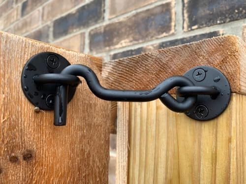 Raswik 4" Privacy Hook and Eye Gate Door Latch, Easy Barn Door Lock, Black | Solid 5/16" Iron Rod, 2-Layer Powder Coating, Quick Locking for Sliding Barn, Pocket, Closet, Screen Doors, Indoor/Outdoor